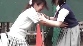 Japanese student teens romp and urinate in open outdoor fun