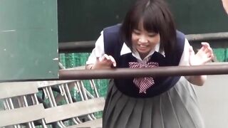 Japanese student teens romp and urinate in open outdoor fun