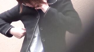 Hidden cam catches Japanese gals removing shirts to cool off