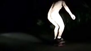 Straight thugs drive off for night time outdoor jerking