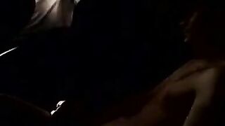 Straight thugs drive off for night time outdoor jerking