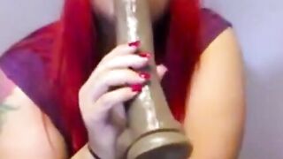 BBW Webcam Girl Deepthroats BBC Dildo