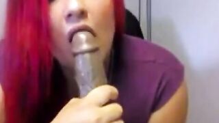BBW Webcam Girl Deepthroats BBC Dildo