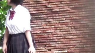 Japanese teen girls mischief leads to outdoor pee splashes