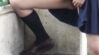 Japanese teen girls mischief leads to outdoor pee splashes