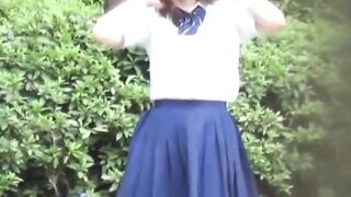 Japanese teen girls mischief leads to outdoor pee splashes