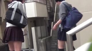 Bad Japanese students pee outdoors strolling school to home