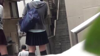 Bad Japanese students pee outdoors strolling school to home