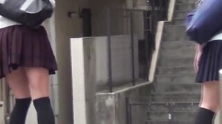 Bad Japanese students pee outdoors strolling school to home
