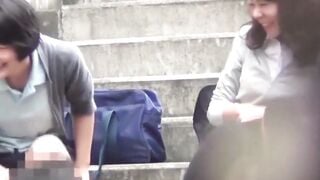 Bad Japanese students pee outdoors strolling school to home
