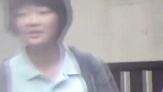 Bad Japanese students pee outdoors strolling school to home