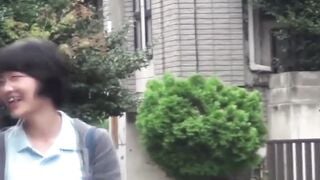 Bad Japanese students pee outdoors strolling school to home