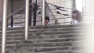 Bad Japanese students pee outdoors strolling school to home
