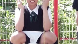 Japanese student teens urinate and taunt each other nearby