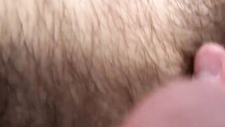 Bearded William Crown squirts cum across his furry torso
