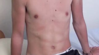 Japanese twink teased into jerking for the camera solo