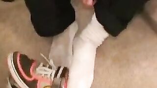 Mature man shows hairy bod while tugging fat dick