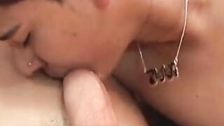 Barebacked young Latino twink cums from anal
