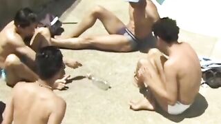 Four homos fool around then fuck bareback hard