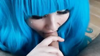 Kinky Blue-Haired Teen's POV Blowjob
