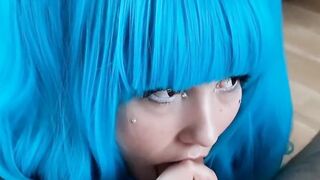 Kinky Blue-Haired Teen's POV Blowjob