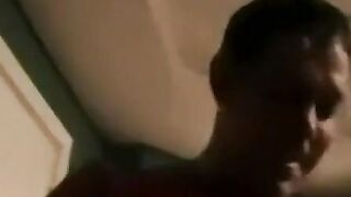 Handsome jock strokes big dick till cumming hard