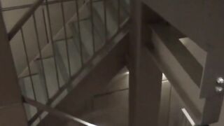 Two students tailed by a watcher for their pee captures