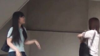 Two students tailed by a watcher for their pee captures