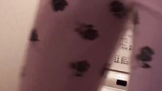 Japanese babes golden stream fills the container on camera
