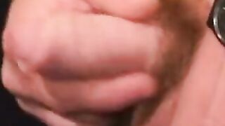 Hairy stud erupts thick cum after edging