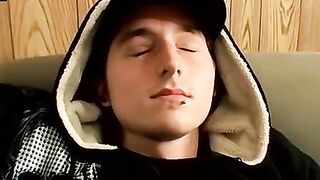 Skinny Slip tugs his cock alone to completion