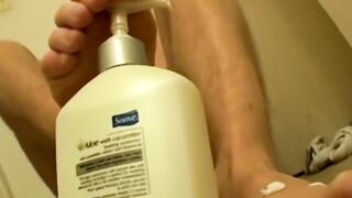 Horny Gauge starts solo wank in hallway in socks and jockstrap