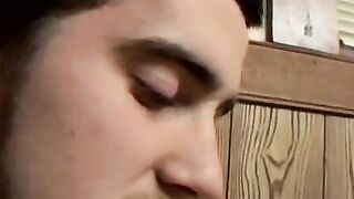 Hairy young guy cums on himself after edging