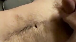 Hairy young guy cums on himself after edging
