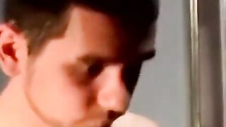 Tatted jock jerked off then sucked by expert cumslut