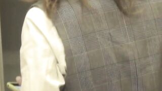 Stressed clerk fingers sensitive cunt for hidden camera
