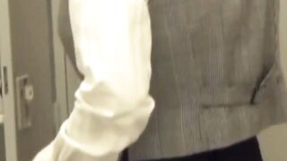 Stressed clerk fingers sensitive cunt for hidden camera