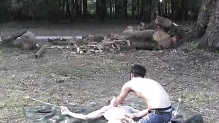 BondageBadBoy.com - Damien Rage takes zapping and endures pain on tarp