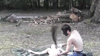 BondageBadBoy.com - Damien Rage takes zapping and endures pain on tarp