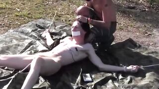 BondageBadBoy.com - Damien Rage takes zapping and endures pain on tarp