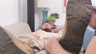 Scott Holliday chills as Thom adores his giant foot size