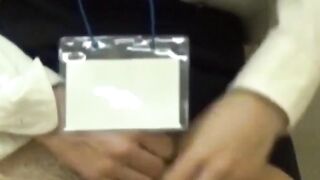 Japanese clerk exhausted from work plays with cunt
