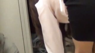 Japanese clerk exhausted from work plays with cunt