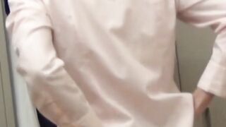 Japanese clerk exhausted from work plays with cunt