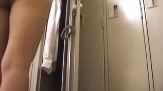 Japanese clerk exhausted from work plays with cunt