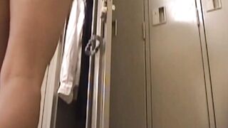 Japanese clerk exhausted from work plays with cunt