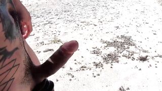 Naughty Yoshi Kawasaki jerks and cums hard on beach