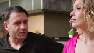 Blonde Angelika Grays survives spit roasting and double penetration from neighbors