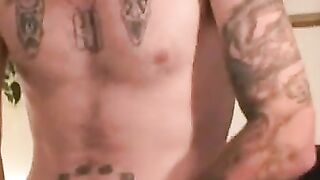 Rough stud cums everywhere from solo wank