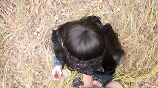 Pee on my mouth and hair into the autumn forest.